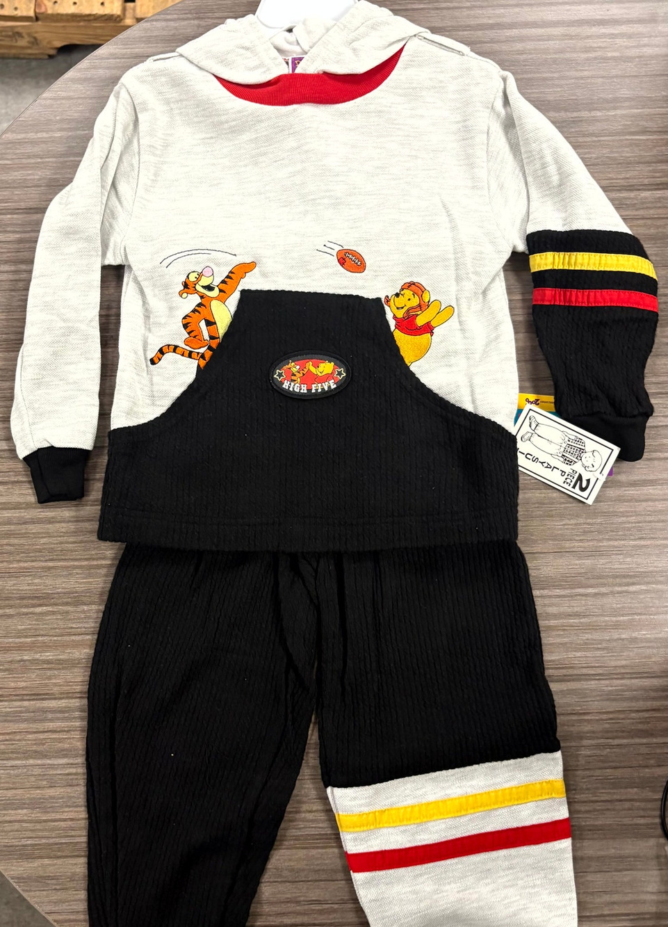 Vintage Disney Pooh Hoodie Pants Set Boys 4T Gray Black Winnie Tigger Football